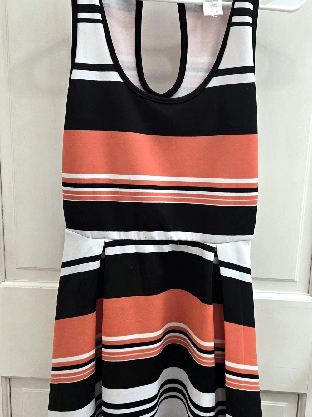 Three Hearts Striped Sleeveless Dress in Black, White & Pink-Small
